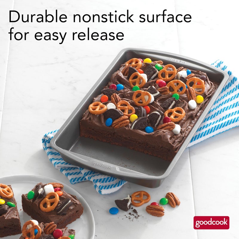 GoodCook 11" x 7" Nonstick Steel Cake Baking Pan, Multipurpose Nonstick Baking Pan for Brownies, Biscuits, and Cake, Gray - Image 5